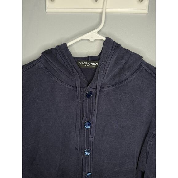 Dolce & Gabbana Silk Long Sleeve Button Front Hoodie Navy Blue Women Sz 14 EU 50 - Picture 6 of 13
